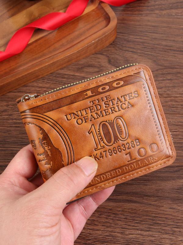 Men's Business $100 Dollar Pattern Bifold Wallet, Vintage Pu Leather Card Credit Holder, Casual Trendy Versatile High-quality Daily Wallet