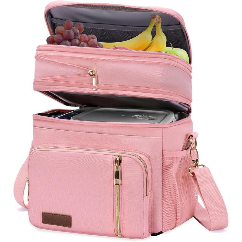 Lunch Bag & Lunch Box for Women Men Double Deck - Leakproof Insulated Soft Large Lunch Cooler Bag, Pink,15L