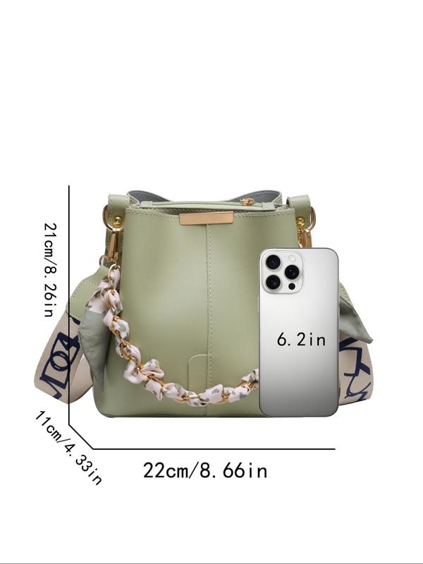 Women's Elegant Letter Pattern Bucket Bag, Fashionable PU Leather Crossbody Bag with Ribbon, Casual Trendy Versatile High-quality Daily Commuting Bag