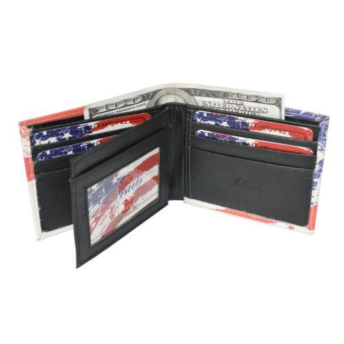 Leatherboss Men Exotic Patriotic USA American Flag Wallet with printed gift box