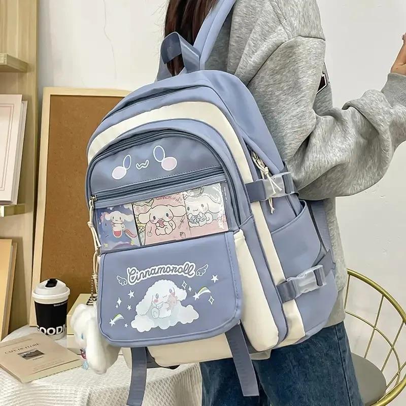 Sanrio Cartoon Kuromi Cinnamoroll Melody Student Backpack Sanrio Large Capacity School Bag Convenient Travel Cute Girls New 2024