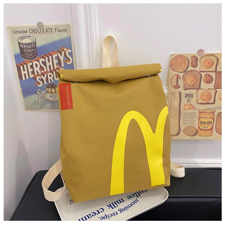 Funny McDonald's Backpack Retro Paper Bag Large Capacity Cute Personalized Casual Canvas Bag for Women Men