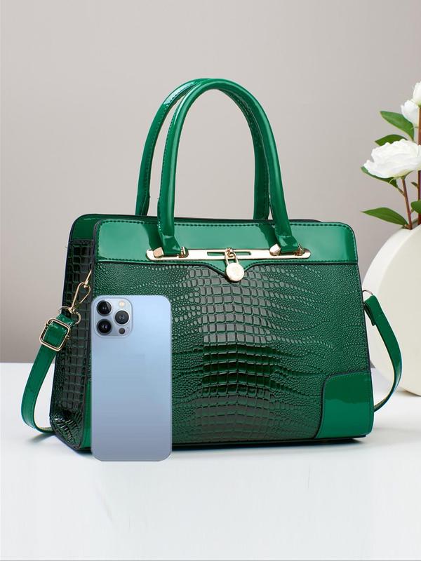 Women's Fashion Crocodile Embossed Handbag, Casual Large Capacity Zipper Crossbody Bag, Versatile Handbag for Daily Use