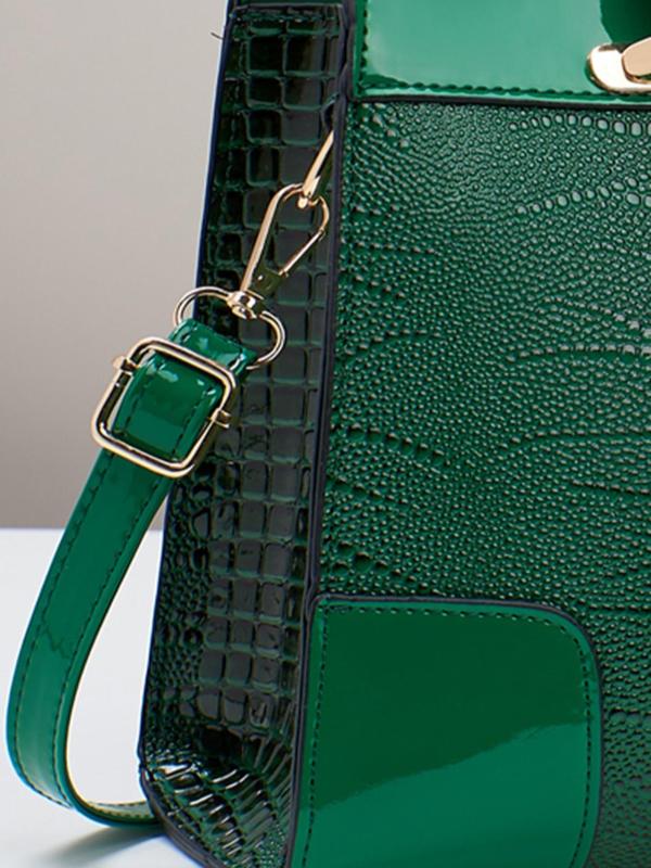 Women's Fashion Crocodile Embossed Handbag, Casual Large Capacity Zipper Crossbody Bag, Versatile Handbag for Daily Use