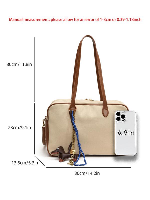 Women's Fashionable Dog Charm Tote Bag, Large Capacity Shoulder Bag for Work & Daily Used, Casual Trendy Versatile High-quality Daily Commuting Bag