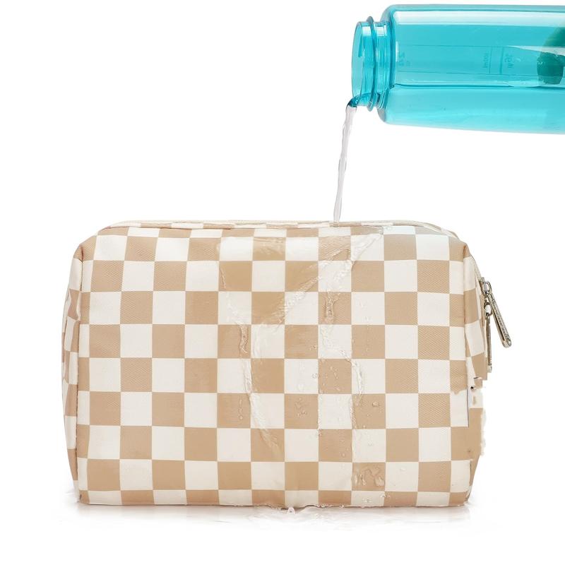 Large Checkered Makeup Bag Zipper Pouch Travel Cosmetic Bag Organizer for Women