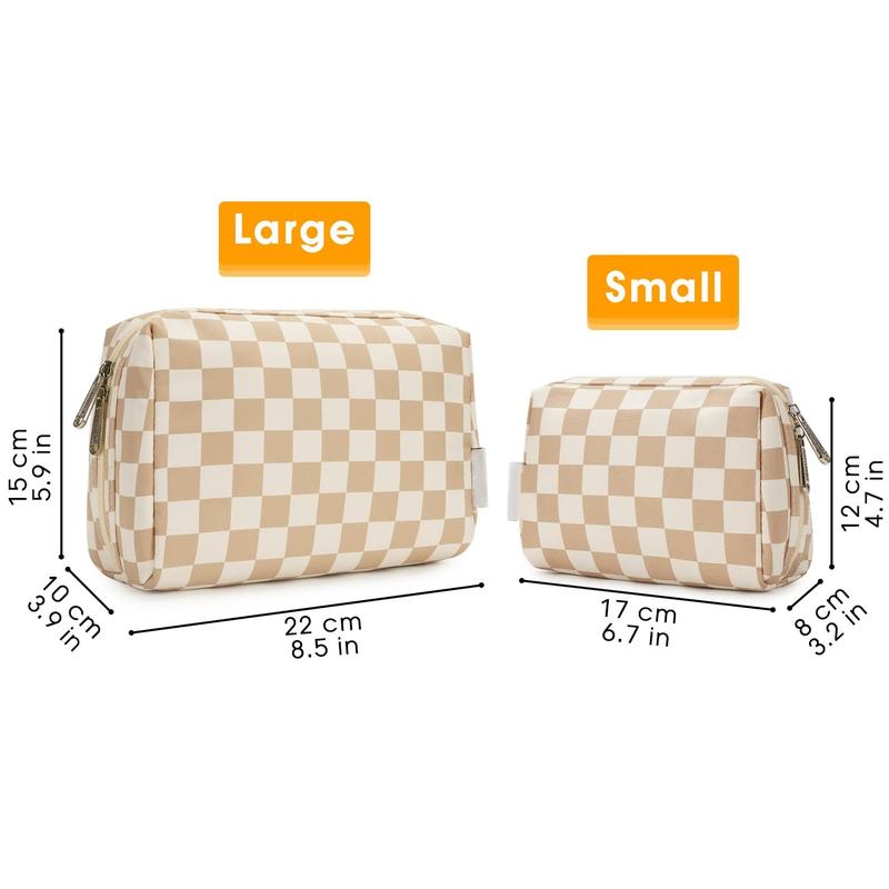 Large Checkered Makeup Bag Zipper Pouch Travel Cosmetic Bag Organizer for Women