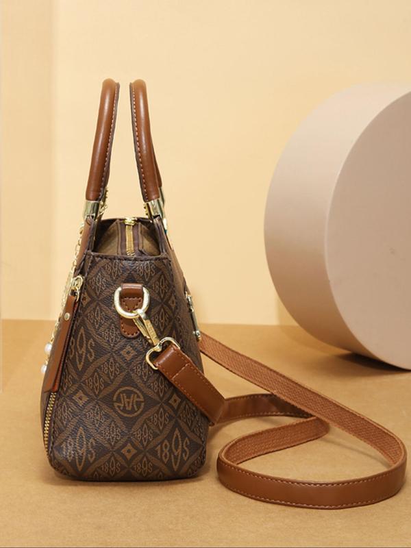 Women's Elegant All Over Print Handbag & Wristlet & Card Purse, Fashionable Pu Leather Crossbody Bag & Wristlet & Card Purse, Casual Trendy Versatile High-quality Daily Commuting Bag Set