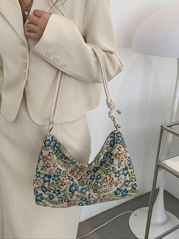 Women's Floral Pattern Shoulder Bag, Fashionable Large Capacity Shoulder Bag for Daily Used, Casual Trendy Versatile High-quality Daily Commuting Bag, Girl Fashionable Shopping Bag