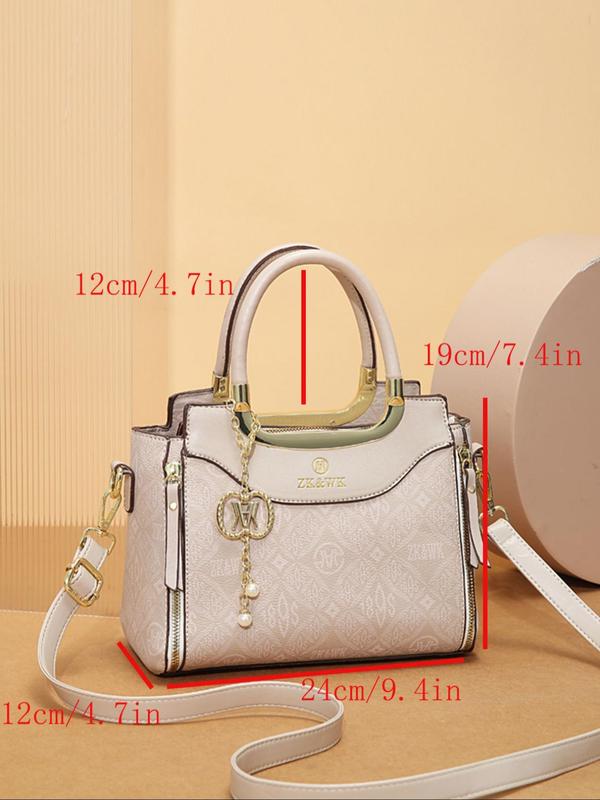 Women's Elegant All Over Print Handbag & Wristlet & Card Purse, Fashionable Pu Leather Crossbody Bag & Wristlet & Card Purse, Casual Trendy Versatile High-quality Daily Commuting Bag Set