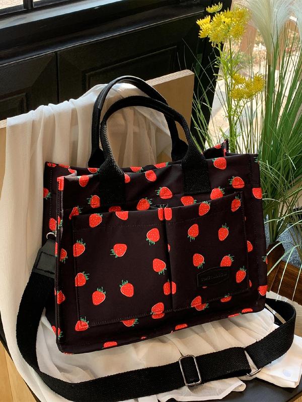 Letter Label Decorated Tote Bag, Summer Large Capacity Shoulder Bag for Women & Men, Casual Trendy Versatile Fashionable Commuting Shopping Bag