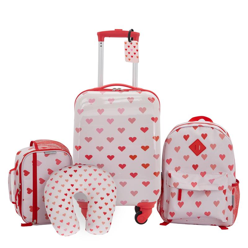 Travelers Club 5-Pc Kids Luggage Set With 360° 4-Wheel Spinner System, Heart