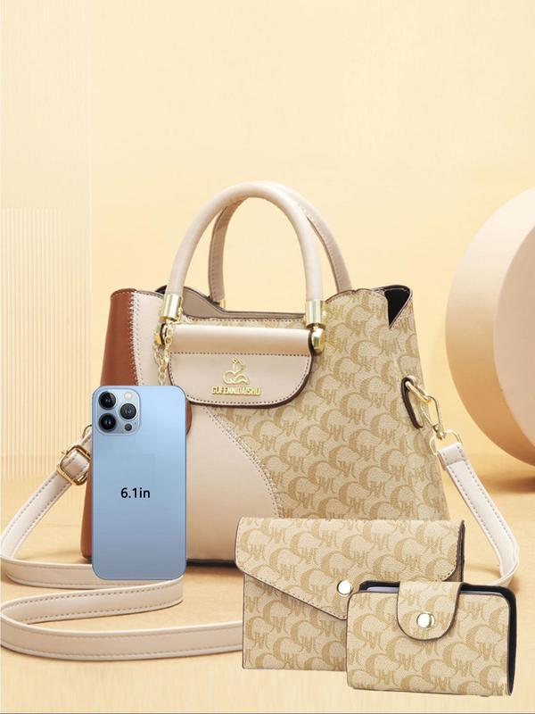 Women's Fashionable All Over Print Handbag & Clutch Bag & Wallet, Casual Versatile Bag Set for Daily Used, Trendy High-quality Daily Commuting Bag