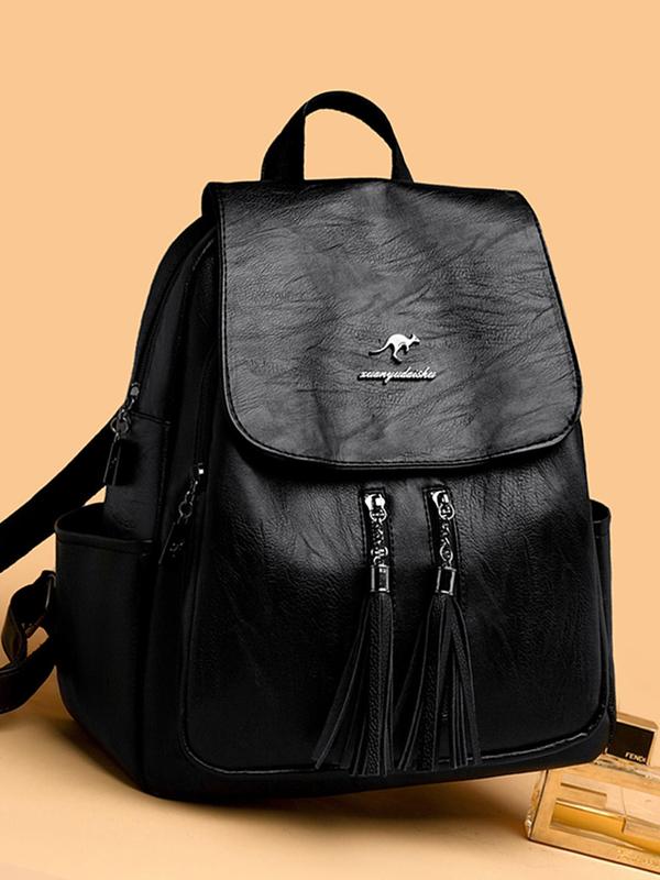 Women's Fashionable Tassel Decor Backpack, Casual Large Capacity School Backpack, Lightweight Backpack for Women & Girls for Daily Use