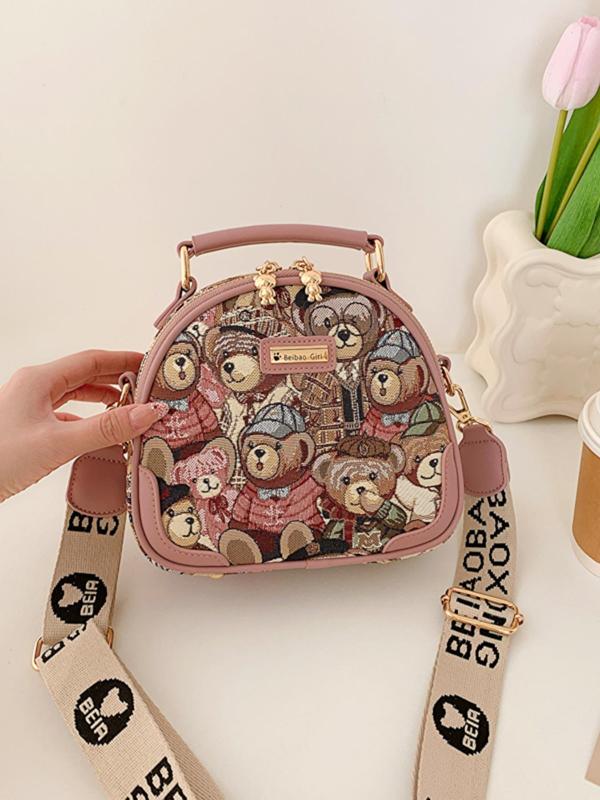 Women's Cute Cartoon Bear Pattern Crossbody Bag, Fashionable PU Leather Shoulder Bag for Daily Used, Casual Trendy Versatile High-quality Daily Commuting Bag