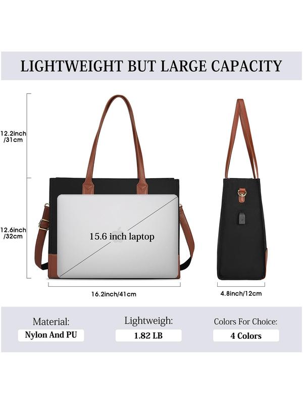 Women's Elegant Large Capacity Waterproof Usb Port Laptop Bag, Casual Solid Color Pu Leather Zipper Shoulder Bag, Fashionable Laptop Bag for Work & Daily Use