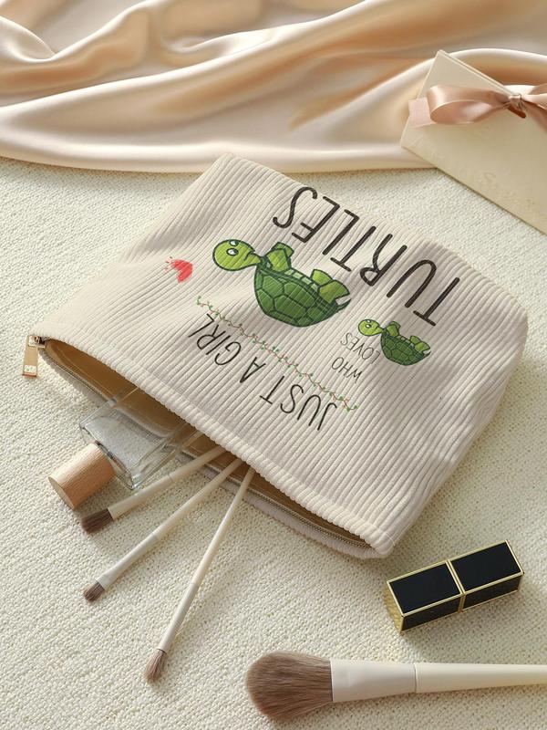 Cartoon Turtle & Letters Pattern Makeup Bag, Large Capacity Multifunctional Zipper Makeup Bag, Fashionable Cosmetic Storage Bag for Travel & Daily Use