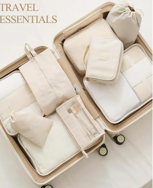 10 Set Packing Cubes Luggage Organizers for Travel Accessories Essentials Organizer Bags-Beige