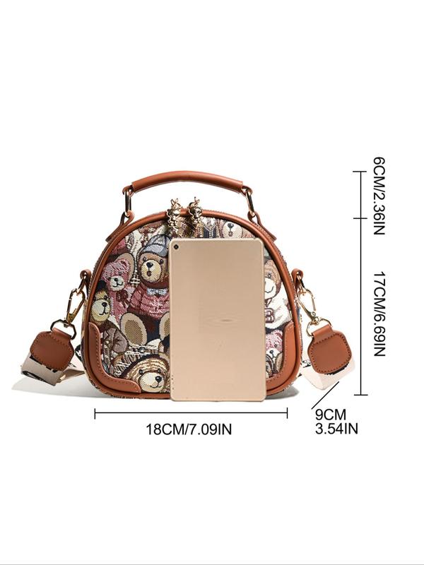 Women's Cute Cartoon Bear Pattern Crossbody Bag, Fashionable PU Leather Shoulder Bag for Daily Used, Casual Trendy Versatile High-quality Daily Commuting Bag