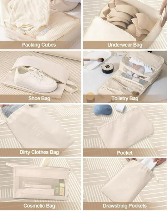 10 Set Packing Cubes Luggage Organizers for Travel Accessories Essentials Organizer Bags-Beige