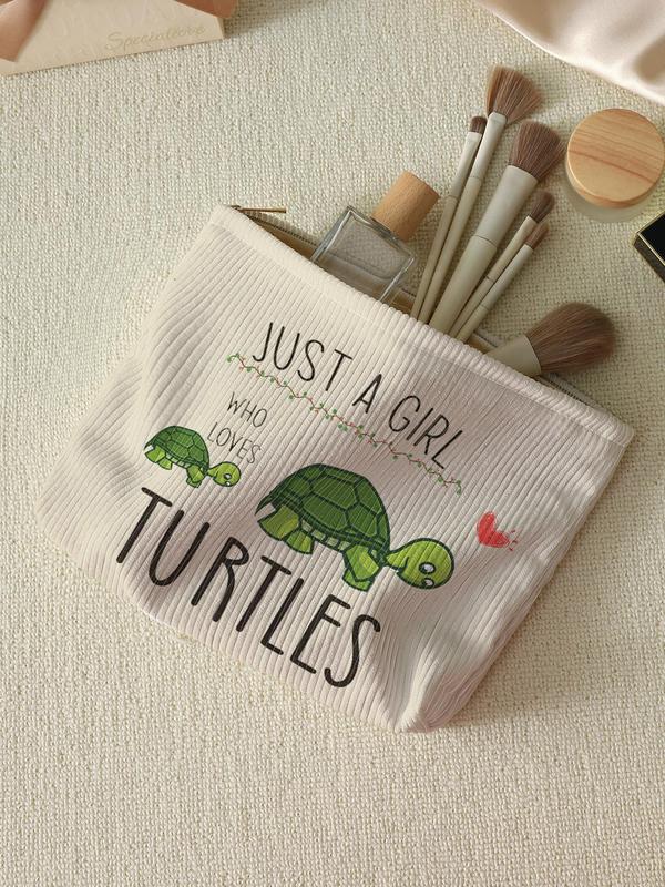 Cartoon Turtle & Letters Pattern Makeup Bag, Large Capacity Multifunctional Zipper Makeup Bag, Fashionable Cosmetic Storage Bag for Travel & Daily Use