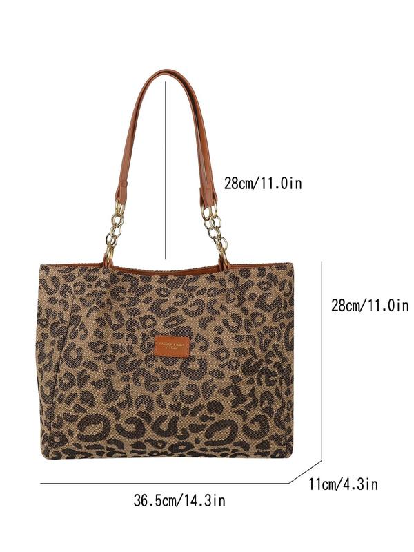 Fashion Leopard Pattern Tote Bag, Large Capacity Shoulder Bag for Women, Casual Trendy Versatile High-quality Daily Commuting Bag, Girl Fashionable Shopping Bag