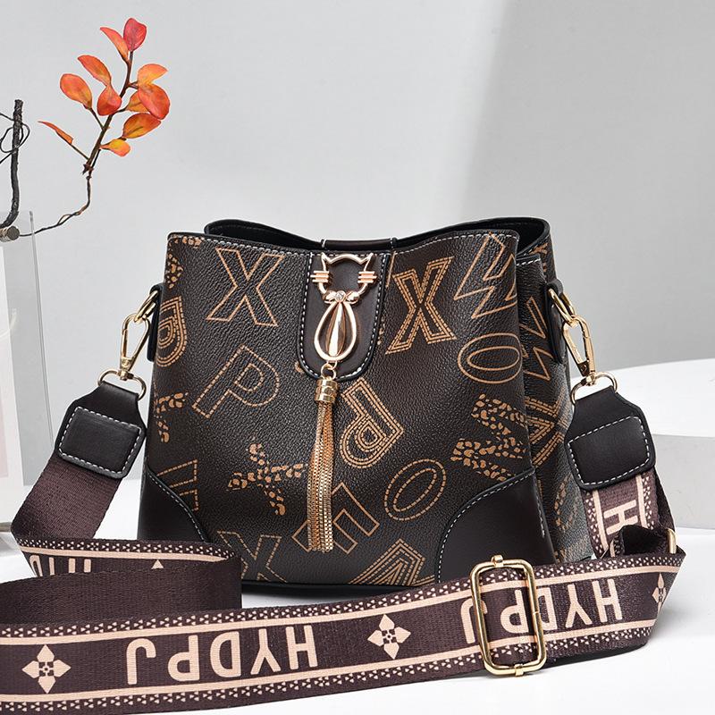 2024 New Fashion Print Women's Shoulder Bag PU Material and Multi-layer Design Bucket Bag Casual and Versatile Crossbody Bag Gifts for Mom and Girlfriend