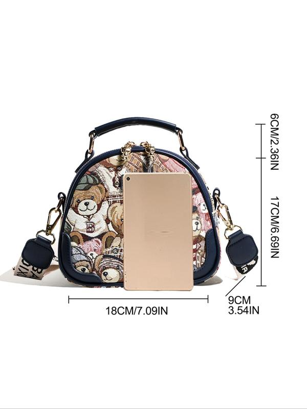 Women's Cute Cartoon Bear Pattern Crossbody Bag, Fashionable PU Leather Shoulder Bag for Daily Used, Casual Trendy Versatile High-quality Daily Commuting Bag