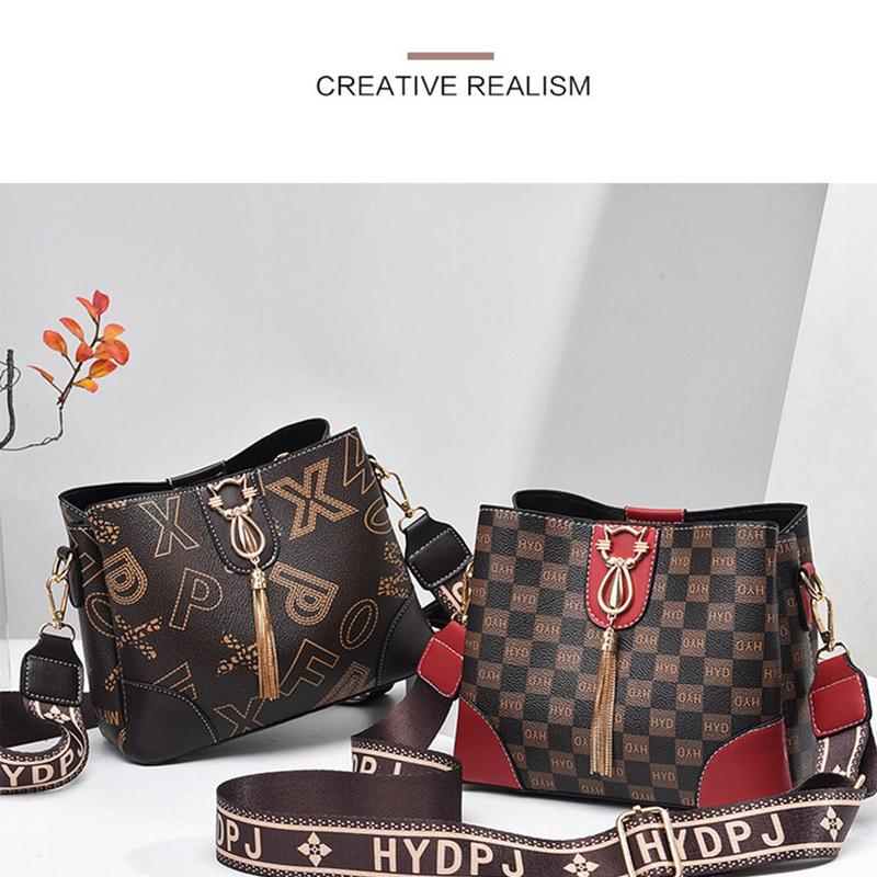 2024 New Fashion Print Women's Shoulder Bag PU Material and Multi-layer Design Bucket Bag Casual and Versatile Crossbody Bag Gifts for Mom and Girlfriend