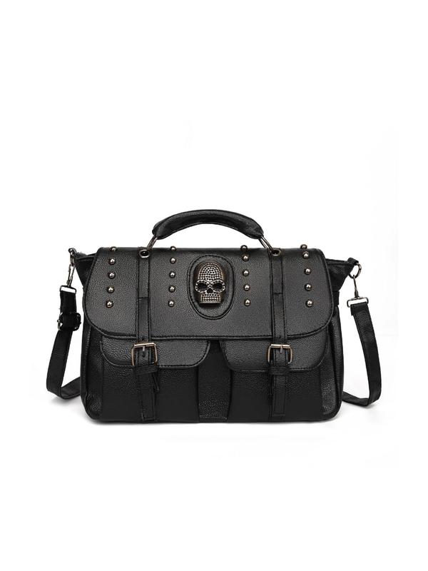 Women's Punk Style Rivet & Skull Decor Tote Bag, Fashionable Large Capacity Crossbody Bag for Daily Used, Casual Trendy Versatile High-quality Daily Commuting Bag