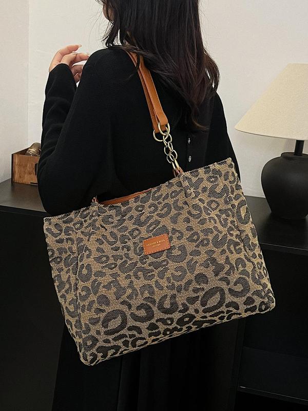 Fashion Leopard Pattern Tote Bag, Large Capacity Shoulder Bag for Women, Casual Trendy Versatile High-quality Daily Commuting Bag, Girl Fashionable Shopping Bag