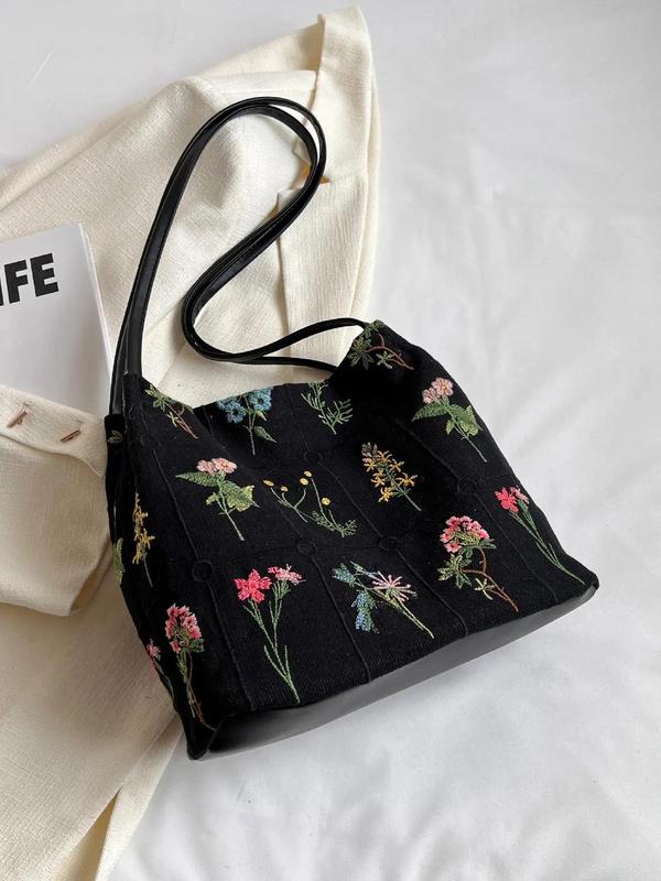 Fashionable Floral Pattern Shoulder Bag, Large Capacity Tote Bag for Women, Casual Trendy Versatile High-quality Daily Commuting Bag, Girl Fashionable Shopping Bag