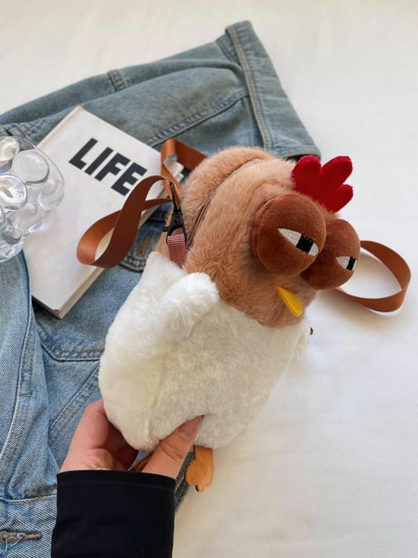 Cute Cartoon Chicken Design Crossbody Bag, Novelty Animal Design Plush Crossbody Bag, Fashionable Bag for Women & Girls