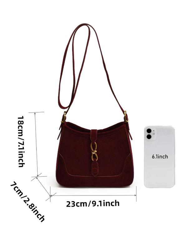 Women's Solid Color Belted Suede Crossbody Bag, Fashionable Crossbody Bag for Daily Used, Casual Trendy Versatile High-quality Daily Commuting Bag