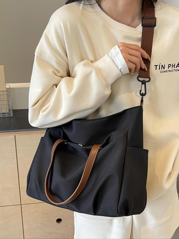 Women's Solid Color Canvas Tote Bag, Fashionable Large Capacity Shoulder Bag for Work & Daily Used, Casual Trendy Versatile High-quality Daily Commuting Bag