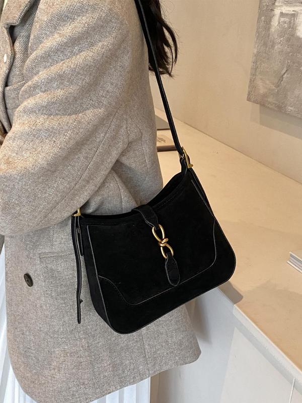 Women's Solid Color Belted Suede Crossbody Bag, Fashionable Crossbody Bag for Daily Used, Casual Trendy Versatile High-quality Daily Commuting Bag