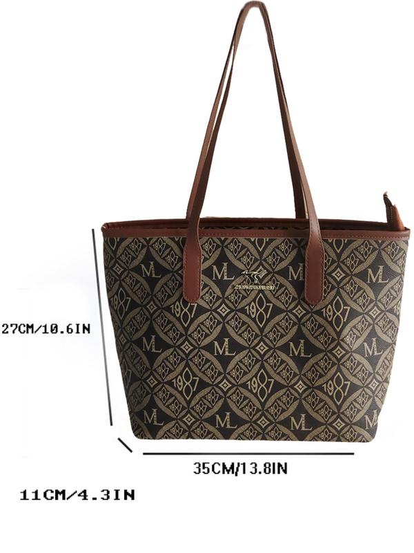 Fashionable Large Capacity Tote Bag, All Over Pattern Shoulder Bag for Women, Casual Trendy Versatile High-quality Daily Commuting Bag, Girl Fashionable Shopping Bag