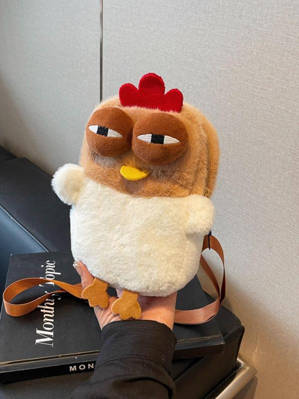 Cute Cartoon Chicken Design Crossbody Bag, Novelty Animal Design Plush Crossbody Bag, Fashionable Bag for Women & Girls