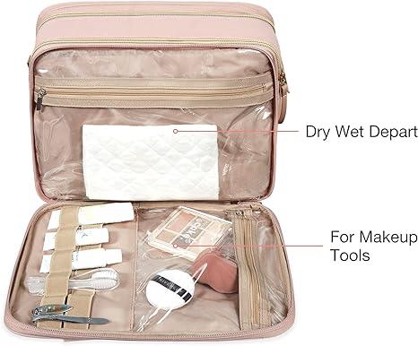 BAGSMART Large Toiletry Bag, Travel Makeup Organizer, Water-resistant Makeup Cosmetic Bag Door Room Essentials Travel Bag for Accessories, Shampoo, Full Sized Container, Toiletries