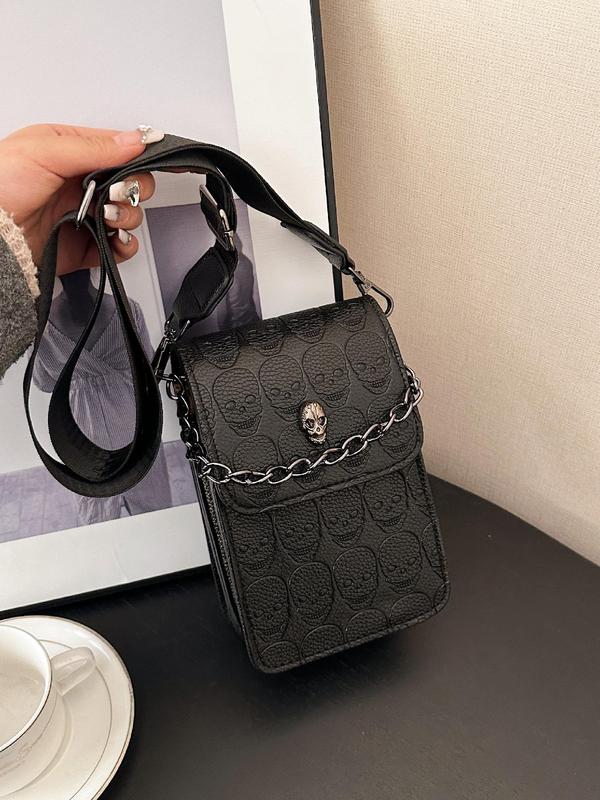 Fashionable Skull Pattern Crossbody Bag, Punk Style Chain Handbag for Women, Casual Trendy Versatile High-quality Daily Commuting Bag