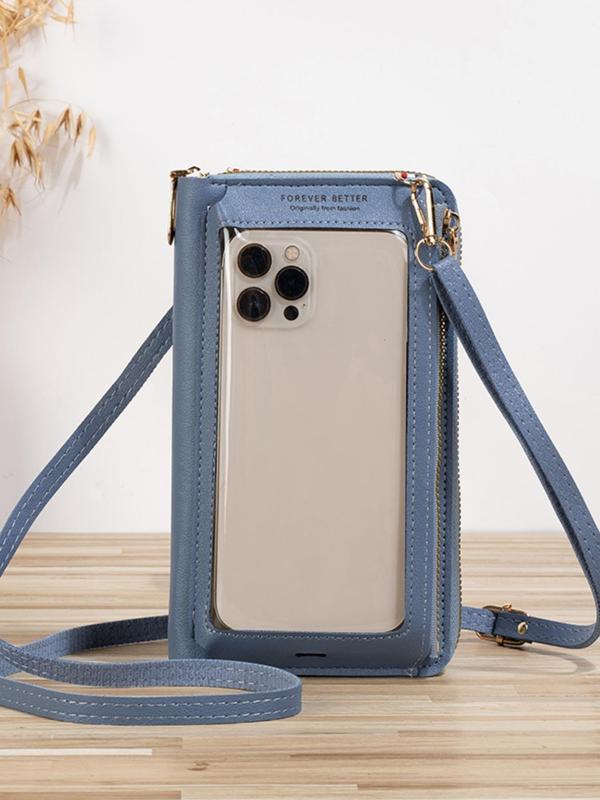 Women's Anti-fall Touch Screen Phone Bag, Fashion Letter Pattern Zipper Crossbody Bag, Anti-theft Multifunctional Transparent Mini Bag