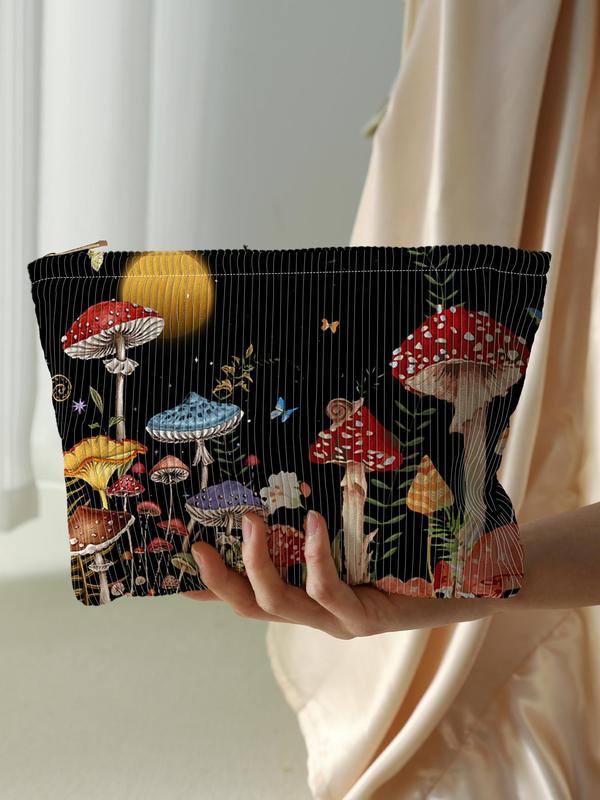 Creative Mushroom Pattern Corduroy Makeup Bag, 2024 New Style Multi-functional Fashion Makeup Bag, Travel Makeup Bag, Suitable for Leisure Travel, Business Trips