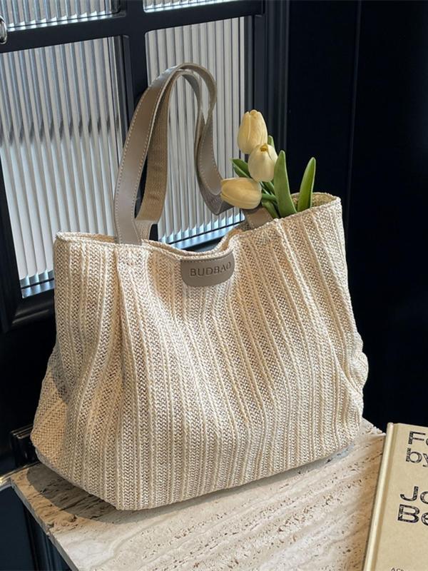 Women's Fashionable Straw Tote Bag, Large Capacity Shoulder Bag, Summer Beach Bag, Trendy Versatile High-quality Daily Commuting Bag, Girl Fashionable Shopping Bag