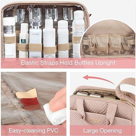 BAGSMART Large Toiletry Bag, Travel Makeup Organizer, Water-resistant Makeup Cosmetic Bag Door Room Essentials Travel Bag for Accessories, Shampoo, Full Sized Container, Toiletries