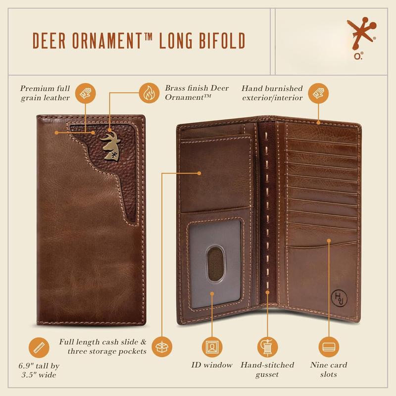 Deer Ornament Long Bifold Wallet | Rodeo Wallet | Handburnished Full Grain Leather | Deer Hunter Long Wallet For Men