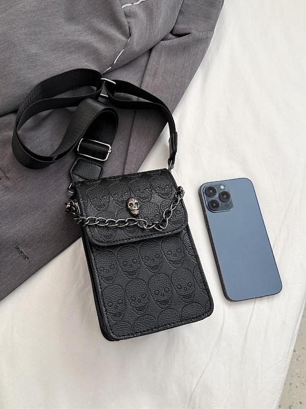 Fashionable Skull Pattern Crossbody Bag, Punk Style Chain Handbag for Women, Casual Trendy Versatile High-quality Daily Commuting Bag