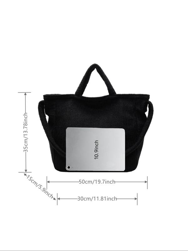 Women's Solid Color Fuzzy Tote Bag, Fashionable Large Capacity Shoulder Bag for Work & Daily Used, Casual Trendy Versatile High-quality Daily Commuting Bag