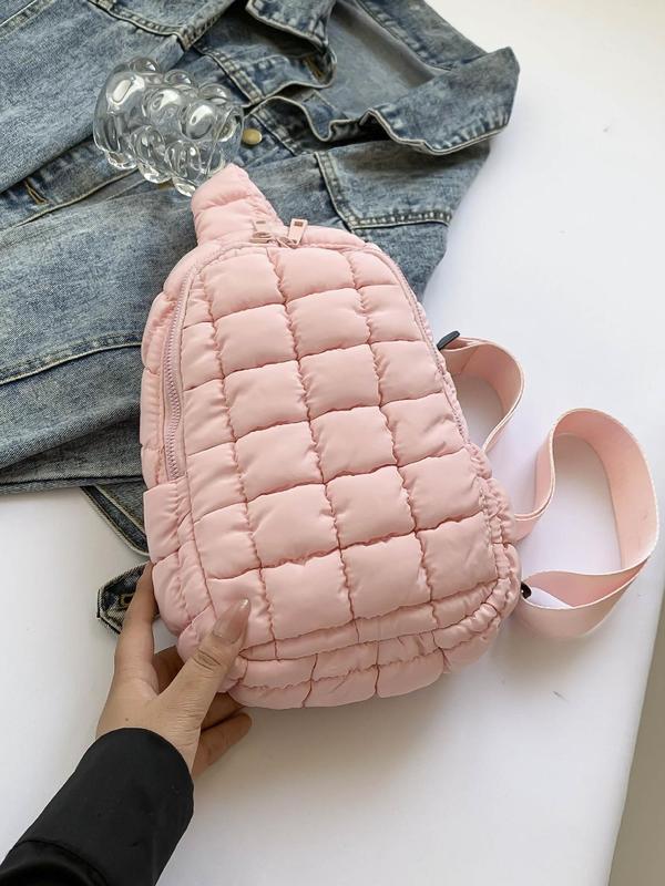 Women's Solid Color Quilted Fanny Pack, Fashionable Lightweight Belt Bag for Daily Commute, Casual Versatile Zipper Chest Bag for Women