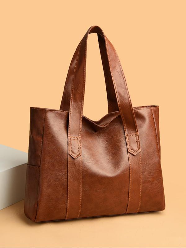 Women's Simple Style Solid Color Tote Bag, Fashionable Large Capacity Shoulder Tote Bag, Casual Trendy Shoulder Bag for Work & Daily Use