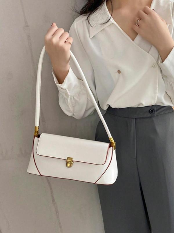 Women's Pu Leather Satchel Bag, Minimalist Elegant Solid Color Satchel, Simple Design All-match Baguette Bag, Fashionable Shoulder Bag for Work & Daily Used